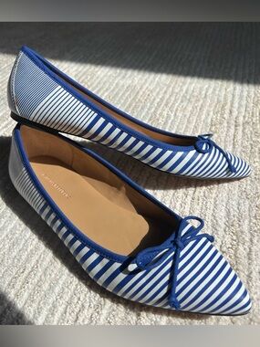 Banana Republic Blue and White Striped Pointed Ballet Flats